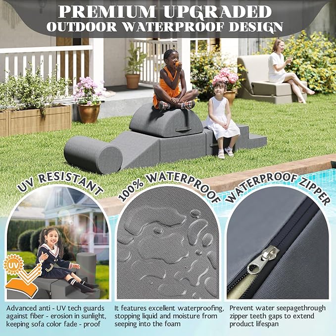 jela Foam Blocks 6Pcs Soft Play Equipment Waterproof Fabric, UV Resistant Toddler Climbing Toys Indoor& Outdoor Soft Play Climbing for Toddlers, Lightweight Climbing Blocks for Babies, Kids (Darkgrey)-BubblyBeeBaby