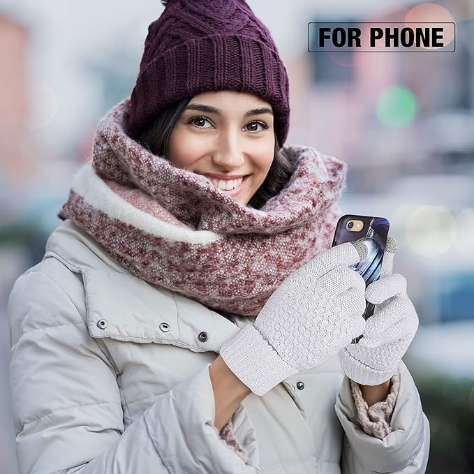 Geyoga 2 Pairs Women's Winter Touch Screen Gloves Soft Warm Fleece Lined Knit Elastic Cuff Winter Texting Gloves-BubblyBeeBaby