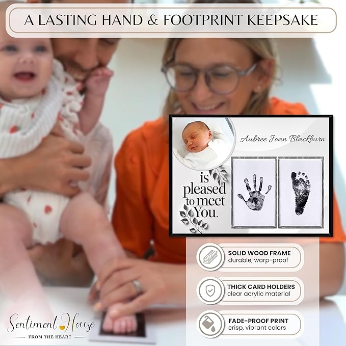 Inkless Hand and Footprint Kit, Baby Keepsake Plaque & Baby Shower Gifts - Ideal as Mom To Be Gift, Nursery Picture Frames, Clean Touch Hand and Footprint Kit (Style 1 - Design 5)-BubblyBeeBaby