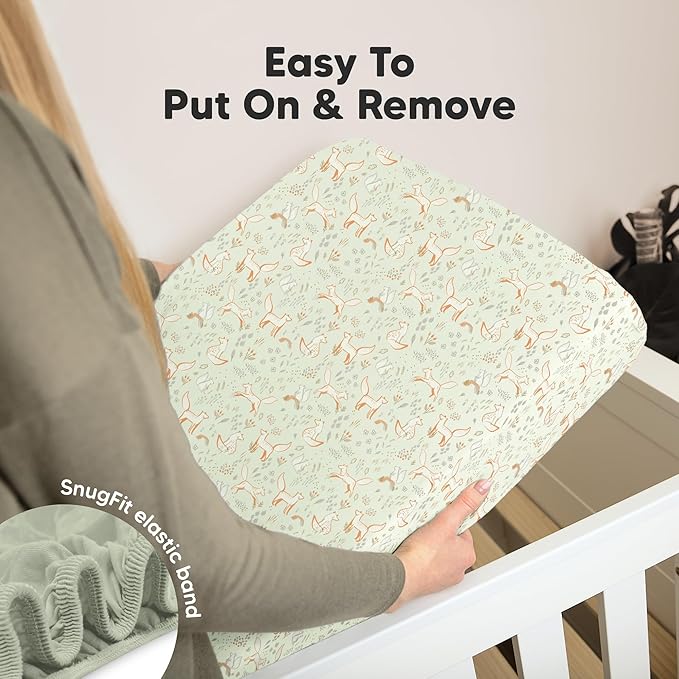 KeaBabies 2-Pack Organic Crib Sheets for Boys, Girls - 52x28 Fitted Crib Mattress Sheet Neutral, Breathable Jersey Cotton Cover for Baby Bed, Toddler Mattress, Soft & Cute Prints (Foxtrot)-BubblyBeeBaby