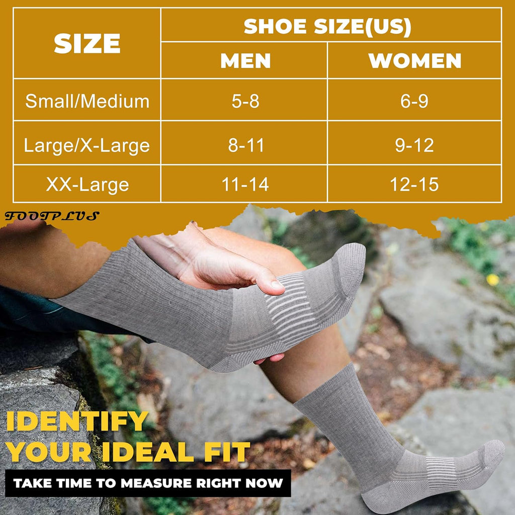 FOOTPLUS Hiking Copper Compression Socks,Unisex Cushioned Sole Arch Support Athletic Crew Running Socks