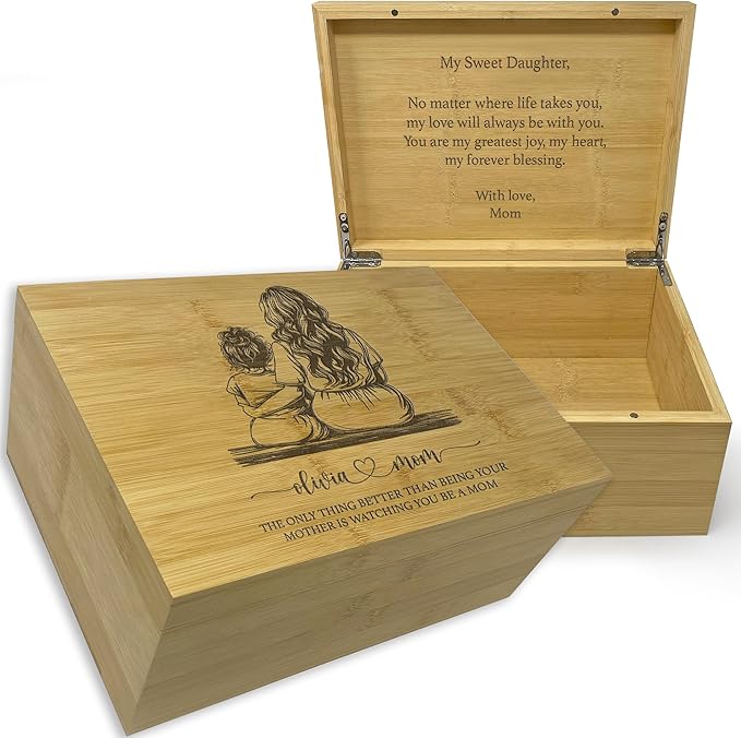 1st Mothers Day Gifts for Daughter - The Only Thing Better Than Being Your Mother Is Watching You Be A Mom, Personalized Keepsake Boxes for Memories Large, Acacia Wood, Happy Mothers Day, 11x8x4.75 in-BubblyBeeBaby