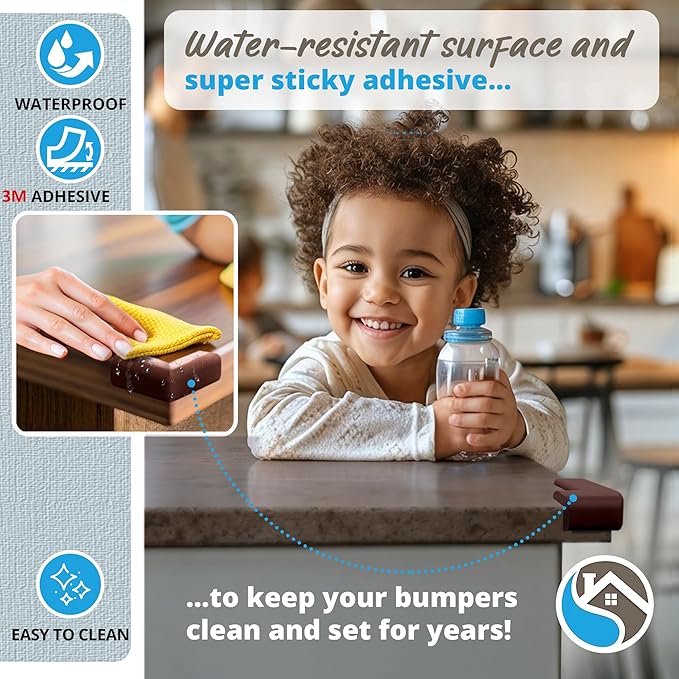 12-Pack Corner Protectors Baby Proof, Furniture Corner and Edge Safety Bumpers, Soft Rubber Foam Cushion Covers, 3M Taped Corner Guards, Baby Child Proofing Pads, Table Corner Protectors, Brown-BubblyBeeBaby