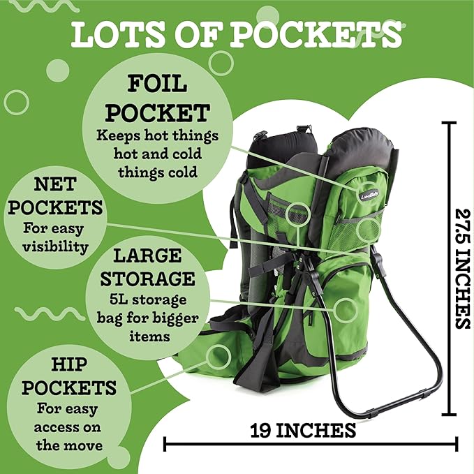 Hiking Baby Carrier Backpack - Comfortable Toddler/Baby Backpack Carrier System with Diaper Change Pad, Insulated Pocket + Rain and Sun Hood to Protect Your Child-BubblyBeeBaby