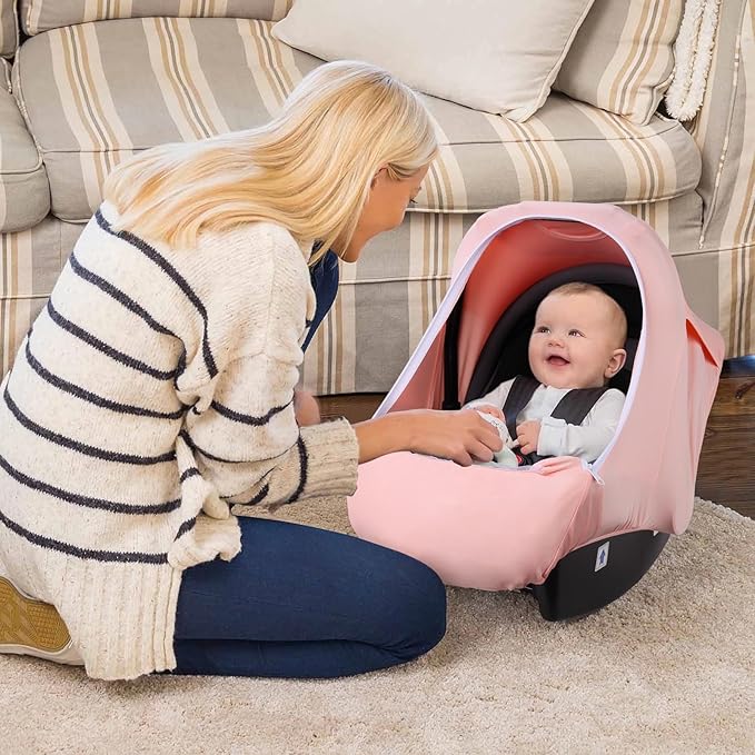 Metplus 2-in-1 Baby Car Seat Cover, Multi Use Cover for Baby Car Seat Canopy with Privacy Sun Shade, Protect Your Baby's Safety Seat with Style, Infant Carrier Covers for Boys & Girls-BubblyBeeBaby