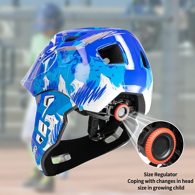 Kids Bike Helmet with Chin Guard, Adjustable Detachable Children’s Full Face Helmet for Girls and Boys, Cycling Helmets Skateboard, Scooter-BubblyBeeBaby