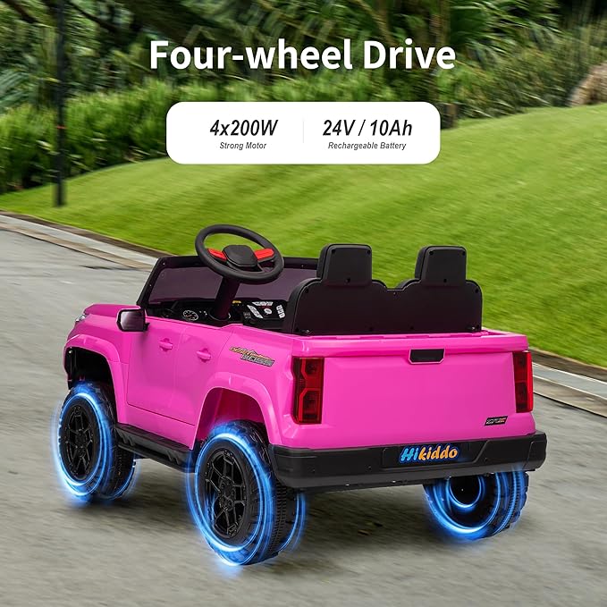 24V 2 Seater Ride on Toy for Big Kids, Electric SUV Kids Car to Drive w/Parent Remote, 2WD/4WD Switchable - Pink-BubblyBeeBaby
