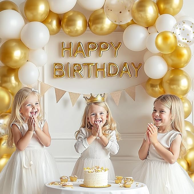 JOYIN 150 Pcs Metallic Gold Balloons, Different Sizes 18 12 10 5 Inch Gold Latex Balloon Arch Kit with Instruction for Birthday Decoration Party Graduation Wedding Holiday-BubblyBeeBaby