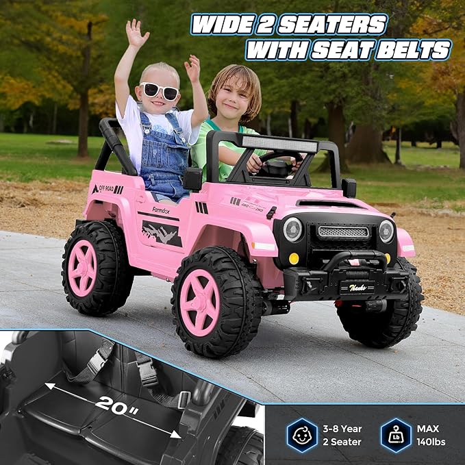 Hikole 24V Ride on Toys for Kids - 4WD/2WD Switchable 2 Seater Kids Electric Car with 4x200W Motors, Remote Control, 3 Speeds, LED Lights, MP3 Player, Safety Belt, Gift for Girls, Pink-BubblyBeeBaby