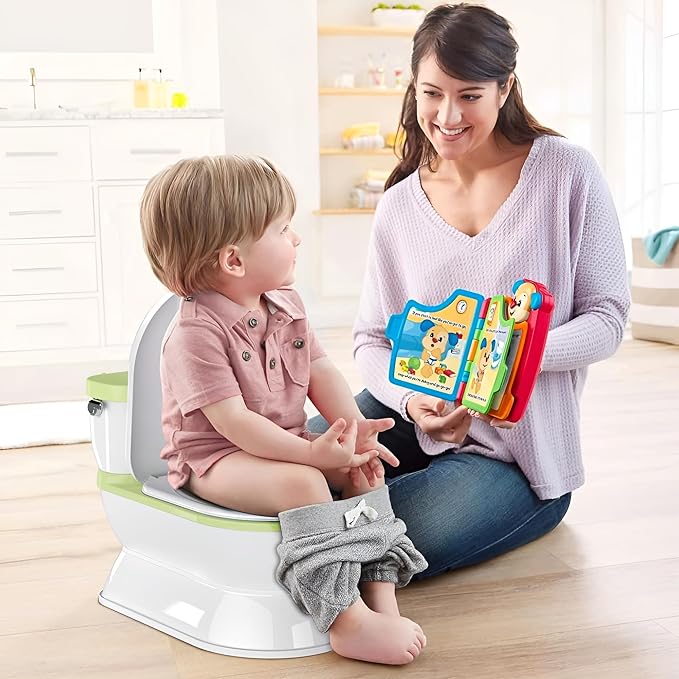 2-in-1 Toddler Potty Training Toilet - Larger Potty Chair & Detachable Training Seat for Boys & Girls Ages 1-3 with Flushing Sound, Wipes Storage, Toilet Paper Holder - Green-BubblyBeeBaby
