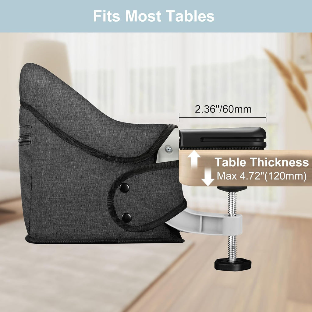 Hook On High Chair, Jozzve Clip on High Chair with Removable Dining Tray for Babies and Toddlers, Fold-Flat Storage Portable Baby Feeding Seat, Attach to Fast Table Chair for Home Travel (Bright Blue)