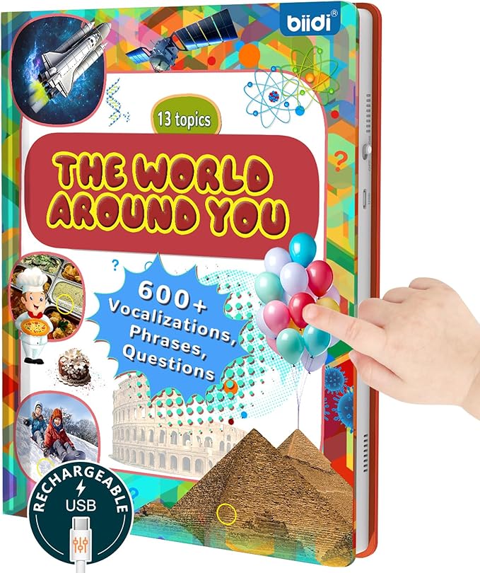 Interactive Sound Book for Kids Children,English Words Talking Book Activity for Toddler Age 3-5,Educational Learning Travel Toys for Boys Girls Birthday Gift 3 4 5 6 Year Old,Sensory Autism Toy-BubblyBeeBaby