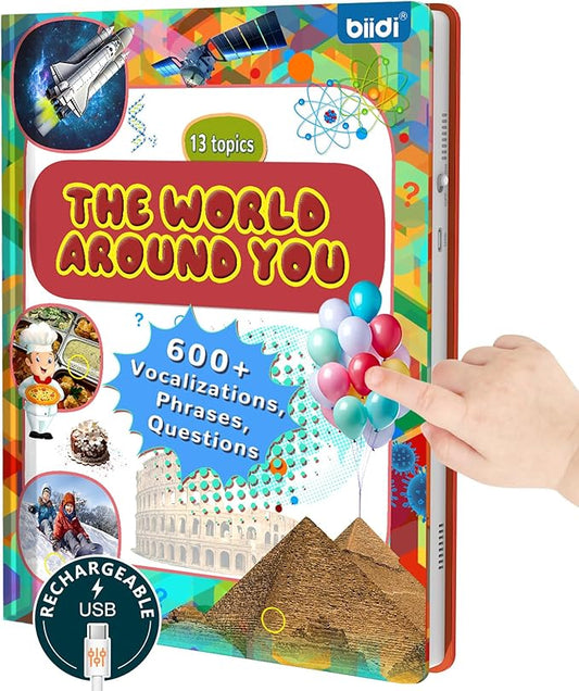 Interactive Sound Book for Kids Children,English Words Talking Book Activity for Toddler Age 3-5,Educational Learning Travel Toys for Boys Girls Birthday Gift 3 4 5 6 Year Old,Sensory Autism Toy-BubblyBeeBaby