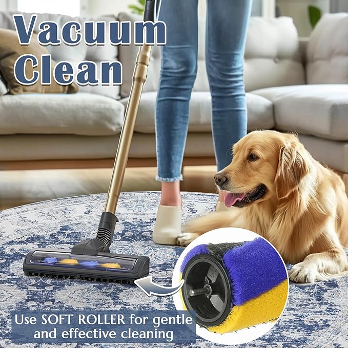 jinchan Round Rug 4ft Area Rugs Vintage Floral Distressed Design - Machine Washable Non-Slip Low-Pile Ultra-Thin Circle Rug for Entryway Bedside Living Room Dining Room Bedroom (4' Round,Dark Blue)-BubblyBeeBaby