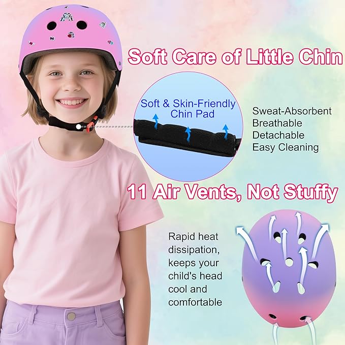 Kids Bike Helmet with DIY Stickers and Knee Pads Elbow Pads Wrist Guard Set for Ages 3-8-14 Toddler Boys Girls Helmet for Roller Skates Cycling Skateboarding Bicycle Scooter-BubblyBeeBaby