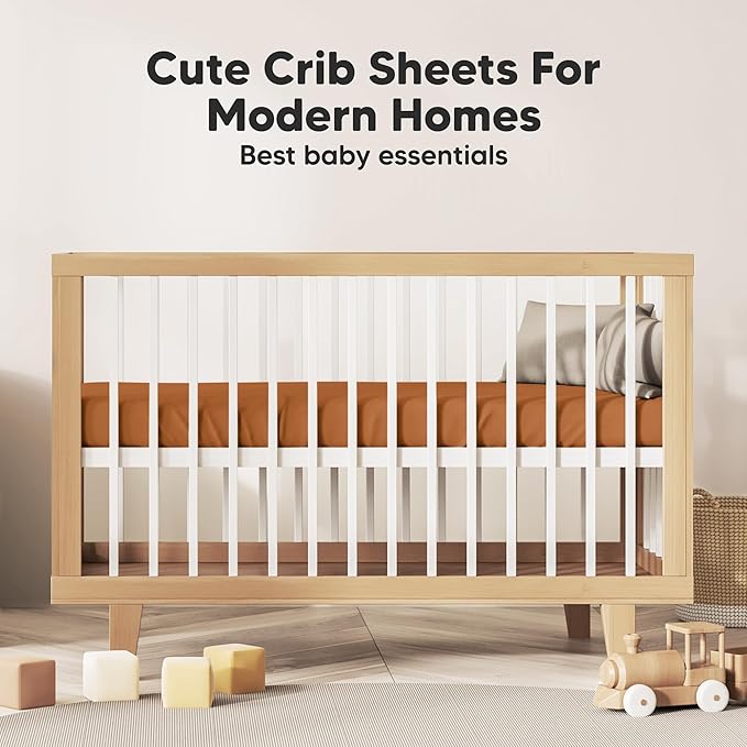 KeaBabies 2-Pack Organic Crib Sheets for Boys, Girls - 52x28 Fitted Crib Mattress Sheet Neutral, Breathable Jersey Cotton Cover for Baby Bed, Toddler Mattress, Soft & Cute Prints (Rust)-BubblyBeeBaby