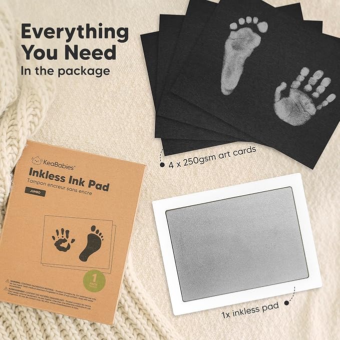 1-Pack Inkless Baby Hand and Footprint Kit - Mess Free Ink Pad for Newborn Keepsake, Dog Nose & Paw Print Kit, Clean Touch Ink Pad for Baby Hand & Footprints, Ideal New Mom Gifts(Silver, Jumbo)-BubblyBeeBaby