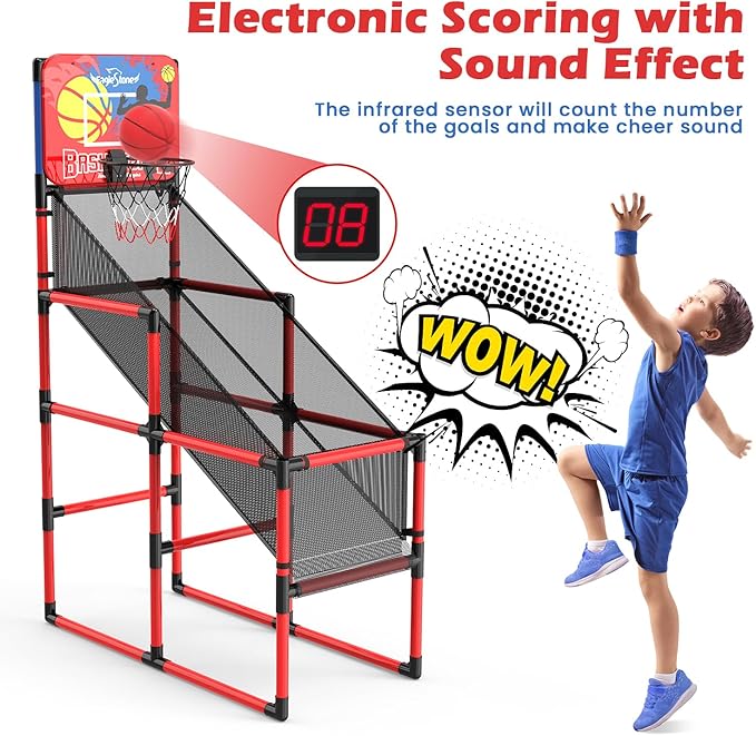Kids Basketball Hoop Arcade Game W/Electronic Scoreboard Cheer Sound, Basketball Hoop Indoor Outdoor W/4 Balls, Basketball Game Toys Gifts for Kids 3-6 5-7 8-12 Toddlers Boys Girls-BubblyBeeBaby