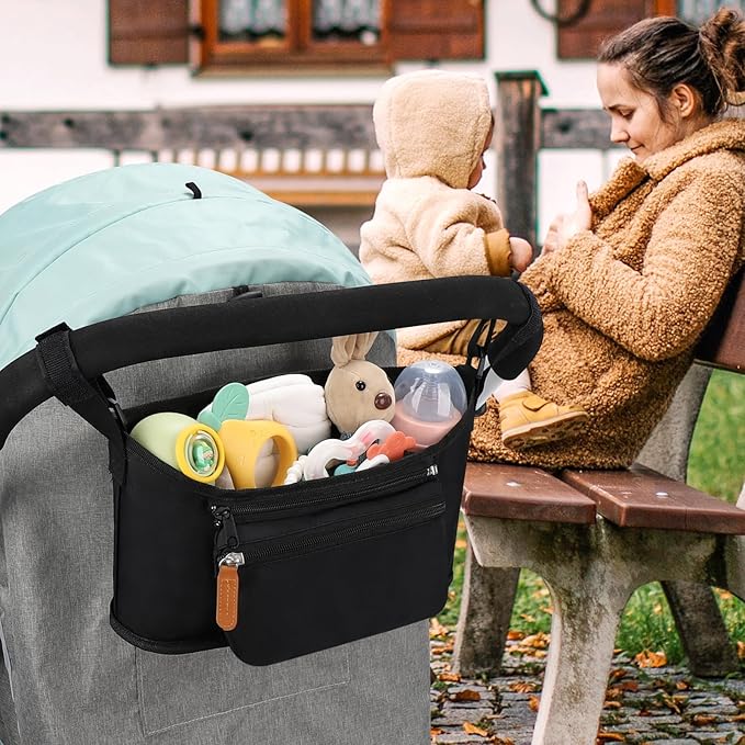 Accmor Universal Stroller Organizer with Detachable Phone Bag, Stroller Bag Caddy Organizer Stroller Accessories for Uppababy, Baby Jogger, Nuna, Doona, Britax Strollers-BubblyBeeBaby
