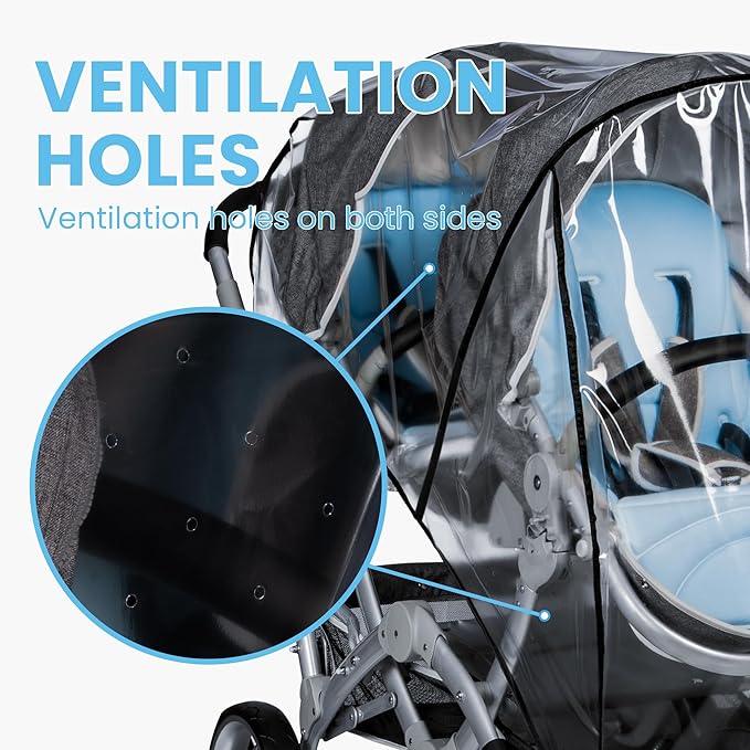 bemece Double Stroller Rain Cover, Weather Shield Double Stroller for Front and Rear Seats Twin Stroller, Baby Outdoor Activities Accessories, Protects Children from Rain, Snow, Wind-BubblyBeeBaby