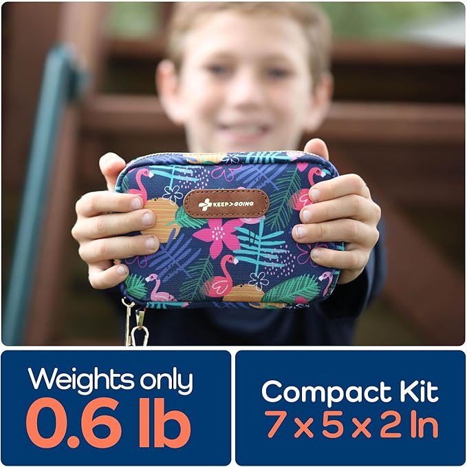 KeepGoing Travel First Aid Kit for Kids – 130 Pc. for Car, Home, Purse, Diaper Bag & Backpack with Latex-Free Bandages - Mini First Aid Kit Travel Size TSA-Approved-BubblyBeeBaby