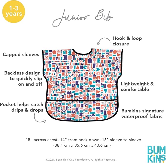 Bumkins Bibs - Toddler Bibs, Waterproof, Large for 1-3 Years, Short Sleeve-BubblyBeeBaby