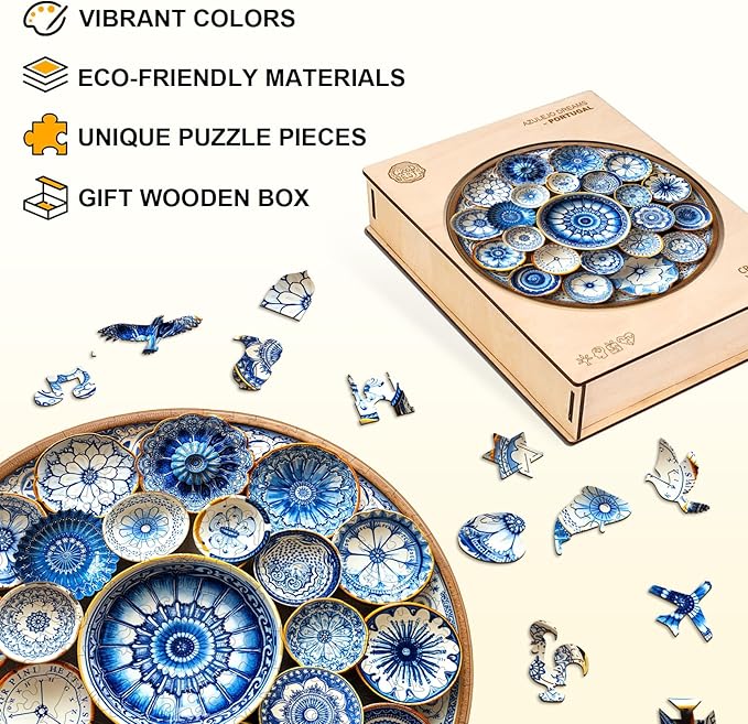 Jigfoxy Wooden Puzzles for Adults, Azulejo Dreams – Port Wood Puzzles Adult, Unique Animal Shape Wooden Jigsaw Puzzles for Adults, Birthday Gifts for Puzzle Lovers, Friend (S-8.5 * 8.4in-100pcs)-BubblyBeeBaby