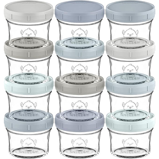 KeaBabies 12pk 4oz Glass Baby Food Containers with Lids - Leak-Proof, Microwavable Small Glass Jars, Baby Purees & Toddler Snack Storage Containers, BPA-Free, Dishwasher & Freezer Safe (Slate)-BubblyBeeBaby
