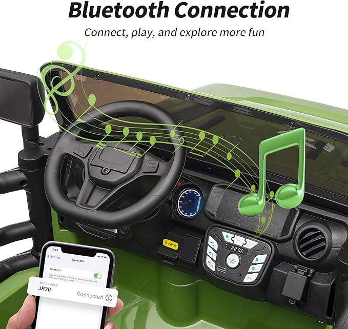 2 Seater Ride on Car Truck, 12V Kids Electric Ride on Toy for Big Kids Age 3-8 w/Remote Control- Army Green-BubblyBeeBaby