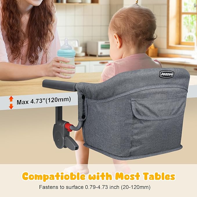 Hook On High Chair: Portable Fast Table Chair with Storage Bag, Clip on High Chairs for Babies and Toddlers, Foldable Baby Feeding Chair with Removable Seat for Home and Travel -Grey-BubblyBeeBaby