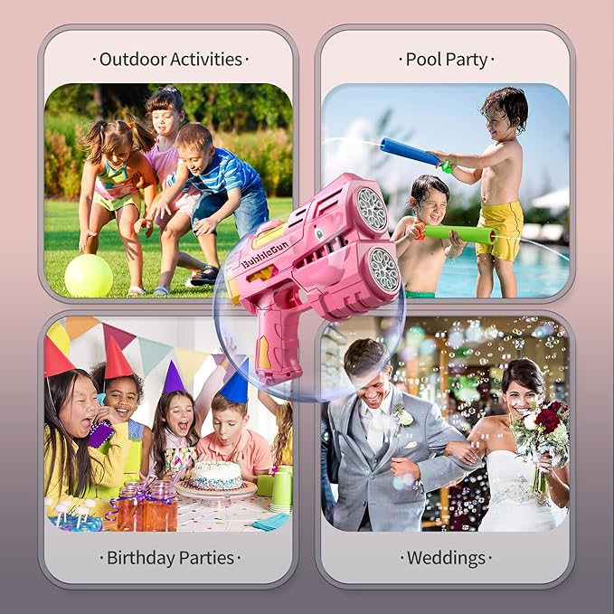 Jasny 2 Pack Rechargeable Dino Bubble Guns for Kids, LED Light Up Bubbles Machine Blower with 2 Bottles Refill Solution for Toddlers, Summer Wedding Toys Gift-BubblyBeeBaby