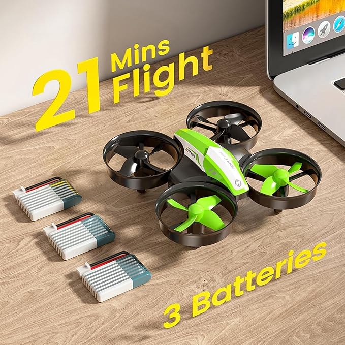 Holy Stone Mini Drone for Kids and Beginners, Indoor Outdoor Quadcopter Plane for Boys Girls with Auto Hover, 3D Flips, 3 Batteries, Headless Mode, Great Gift Toy for Boys and Girls, HS210 Green-BubblyBeeBaby