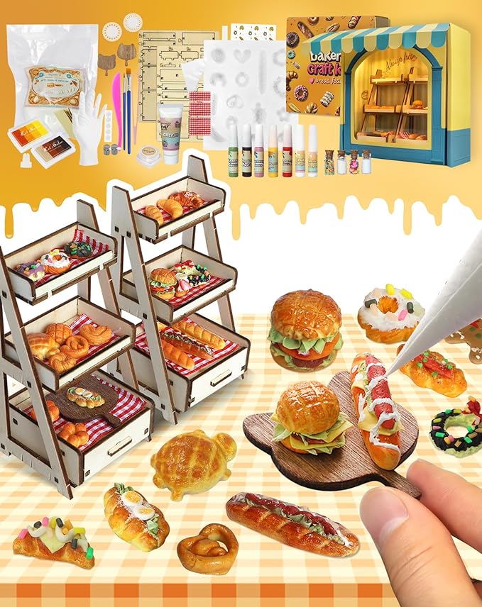 iLAND Cute Crafts for Teens Women Adults of DIY Air Dry Clay Art Mini Food, Modeling Clay Kit for Fun Date Night Craft Set Realistic 1/12 Scale Accessories for Dollhouse Kitchen Creative Crafting Gift-BubblyBeeBaby
