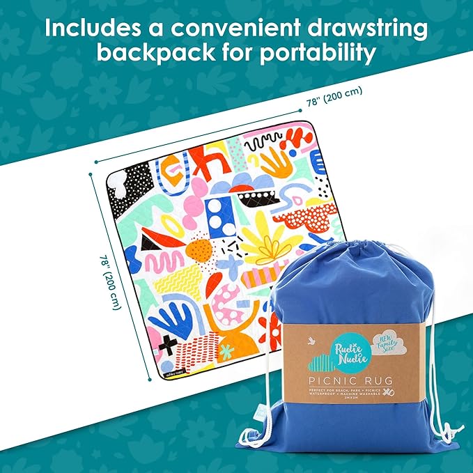 Jumbo Picnic Rug, Large Picnic Mat, 6'7" x 6'7", Outdoor Waterproof Picnic Blanket Beach Mat, Foldable & Waterproof, Picnic Blankets Ideal for Beach & Park, Outdoor Blanket, Pop Pip Pow-BubblyBeeBaby