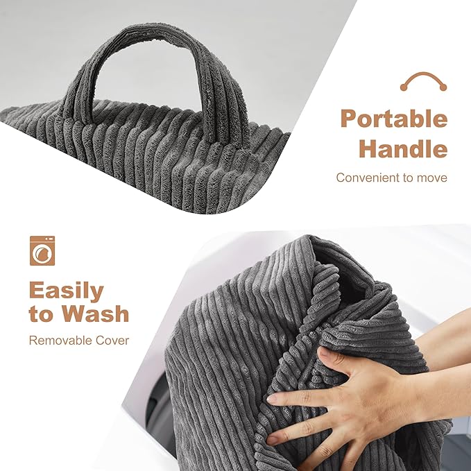 Homguava 3.5FT Bean Bag Chair: Teardrop Bean Bags with Memory Foam Filled, Compact Beanbag Chairs Soft Sofa with Corduroy Cover (Grey)-BubblyBeeBaby