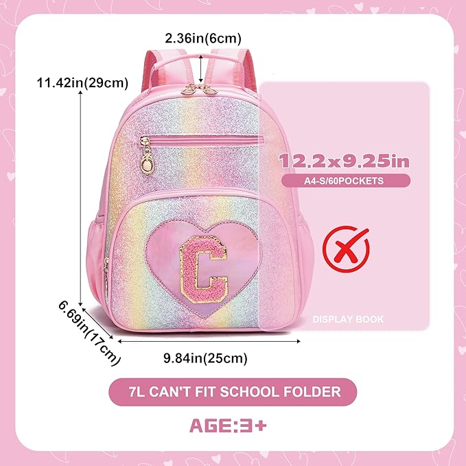I IHAYNER Kids Glitter Lightweight Backpack for School Travel & Daycare, Toddler Backpack for Girls 3+ Preschool Kindergarten Elementary Kids Backpack-Rainbow Pink C-BubblyBeeBaby