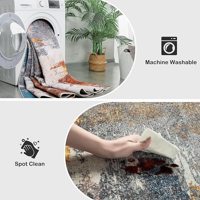 Kelarea Living Room Rug, 8x10 Rug Modern Abstract Washable Rugs Grey Faux Wool Vintage Carpets, Non Slip Rugs for Bedroom, Dining Room, College Dorm, Kids Playroom, Home Office-BubblyBeeBaby