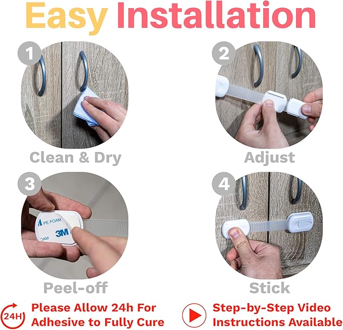 Inaya 16-Pack Child Proof Locks for Cabinet Doors, Drawers, Fridge, Toilet Seat, Dishwasher, Trash Can, Cupboard - 3M Adhesive - No Drilling - Baby Proofing Cabinet Locks-BubblyBeeBaby
