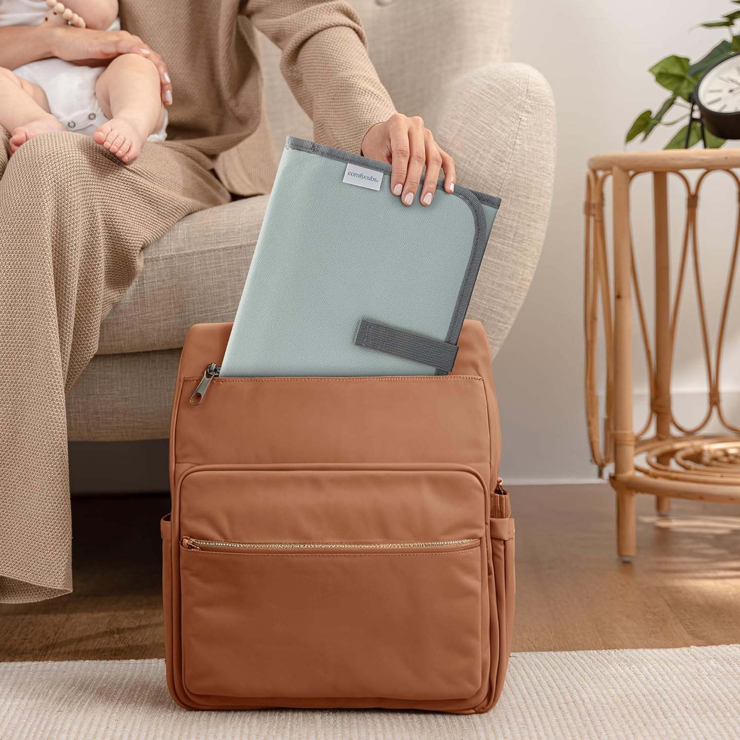 Comfy Cubs Baby Changing Pad Compact Size - Waterproof Diaper Changing Mat with Cushioned Pillow - Soft & Lightweight, Foldable Design for Travel - Stylish Design for Boys and Girls - Earth Green