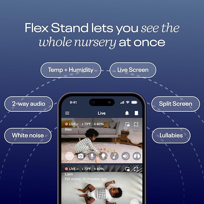 Nanit Travel Light Bundle Pro Camera with Portable Flex Stand, Sound + Light Audio Monitor & Baby Night Light, and Travel Case - Gray Oxford Edition-BubblyBeeBaby