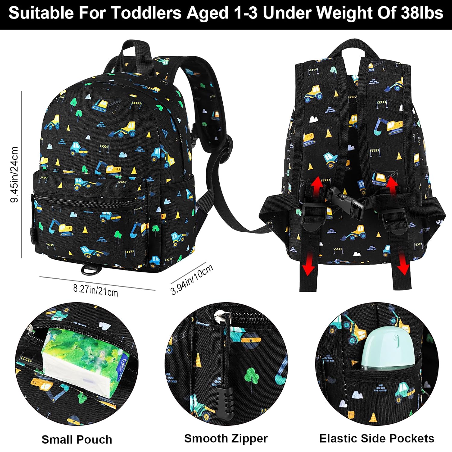 Accmor Toddler Backpack Leash, Mini Child Backpack with Anti Lost Wrist Link, Cute Kids Backpack Walking Harness for Outdoor Travel, Adorable Excavator Backpack Tether for Baby Boys Girls Ages 1-3