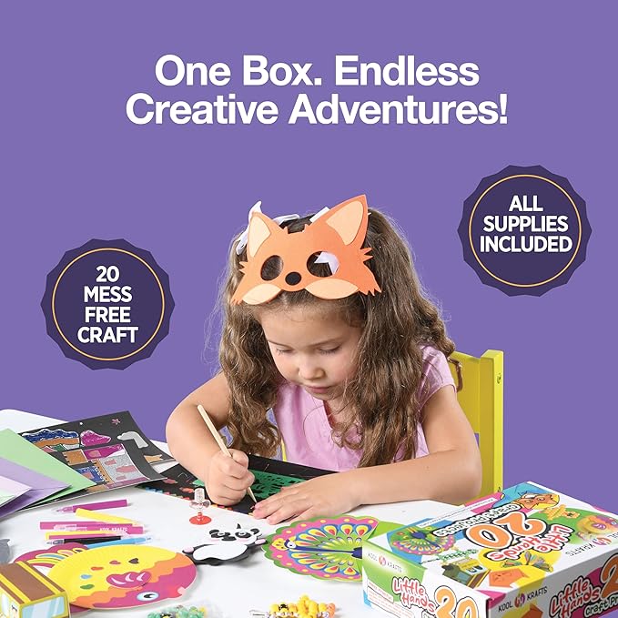 20 Arts & Crafts Kit for Kids, All-Inclusive, No Mess Craft Kits & Supplies for Boys & Girls – DIY Creative Activity, Easy Step-by-Step Guide, Individually Packaged Crafts, Christmas Gift, Travel Gift-BubblyBeeBaby