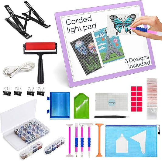 iVyne Corded A4 Light Pad for Diamond Painting & Art Projects – LED Light Board with Diamond Art Accessories – Ultra-Thin & Portable Diamond Dot Light Board, Perfect for Artists - Purple-BubblyBeeBaby