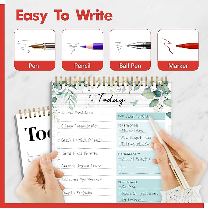 2 To Do List Notepads, Daily Planner Notebook with Tear-off Design, Undated Writing Organizer for Daily Tasks and Goal, Coiled Task Track Checklist Productivity Pad for Office, Classroom, Home, School-BubblyBeeBaby