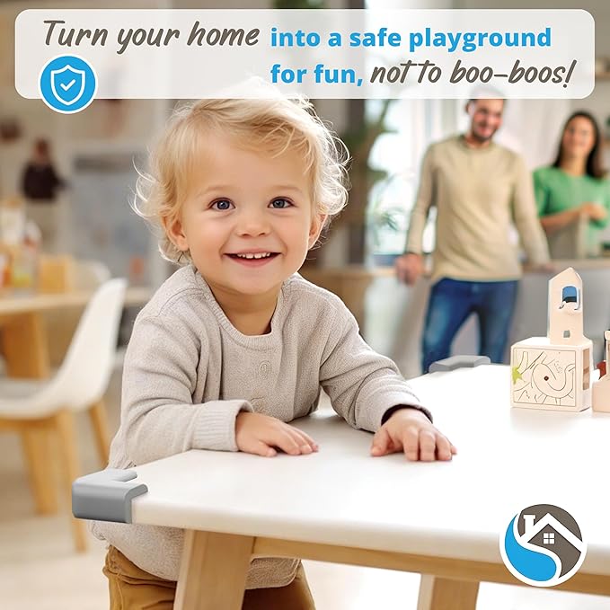 12-Pack Corner Protectors Baby Proof, Furniture Corner and Edge Safety Bumpers, Soft Rubber Foam Cushion Covers, 3M Taped Corner Guards, Baby Child Proofing Pads, Table Corner Protectors, Gray-BubblyBeeBaby