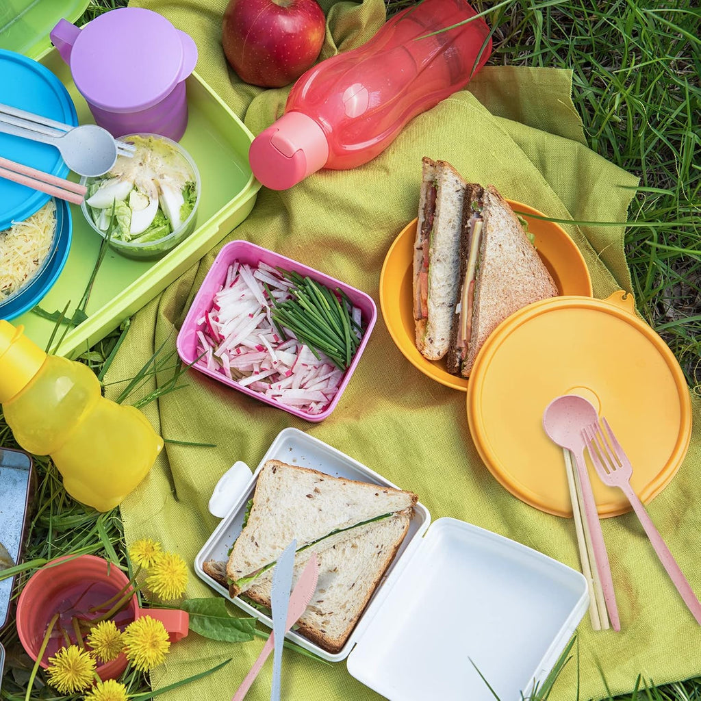 4 Sets Reusable Travel Utensils Set with Case, TWUTGAYW Portable Camping Utensil Set, BPA Free Spoon Knife Fork Chopsticks Tableware for Kids, Plastic Cutlery Set for Lunch Picnic Daily Use(4 Colors)