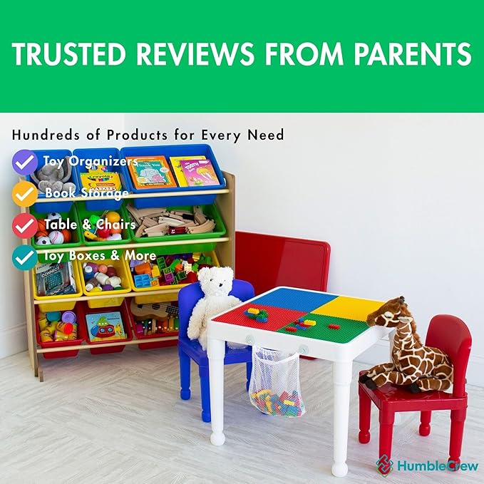 Humble Crew, Natural/Primary Kids' Toy Storage Organizer with 12 Plastic Bins, 34*35*15.5inch-BubblyBeeBaby