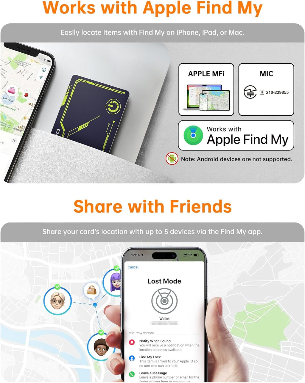 NOVOO Air Locator Tag (iOS Only) Wallet Tracker Card with Apple Find My, Smart Card Bluetooth Tracker, 6 Years Battery, IP68 Waterproof, Keys Finder and Item Locator for Keys, Bags, Passport (BL)