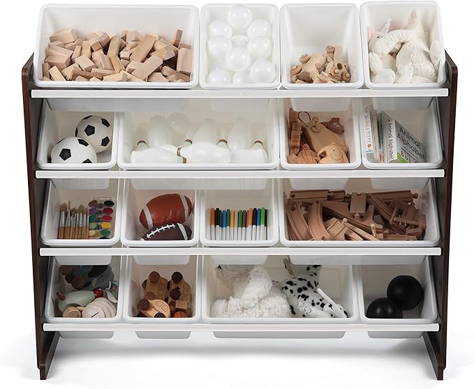 Humble Crew Supersized Toy Storage Organizer with 16 Removable Bins, Espresso/White – Large Toy Storage for Toddlers Ideal for Kids' Rooms, Playrooms, and Nurseries - Modern Toy Bins for Kids-BubblyBeeBaby