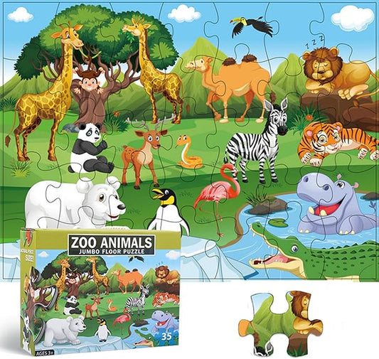 Jumbo Floor Puzzle for Kids, Large Jigsaw Puzzles 35 Piece for Kids Ages 3-5,Preschool Learning & Education Toys, Gifts for 4-8 Year Old Boys and Girls (Grassland Animal)-BubblyBeeBaby